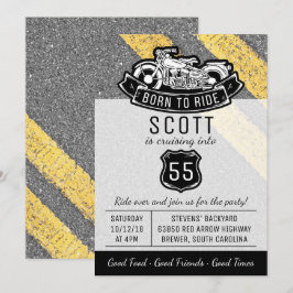 バイクバイクもしくは自転車に乗る人バースデーパーティカスタム招待状 招待状