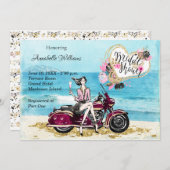 バイクバイクもしくは自転車に乗る人ブライダルシャワー招待 招待状 (正面/裏面)