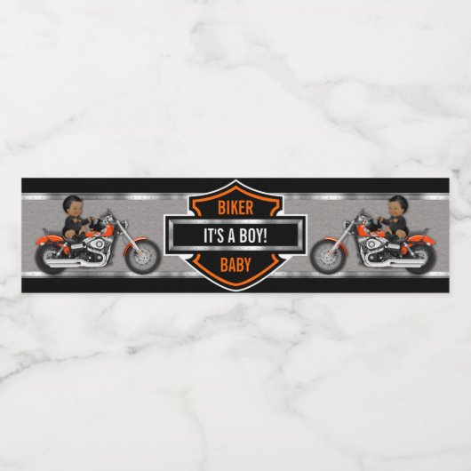 バイクバイクもしくは自転車に乗る人ベビーオレンジブラックシールド ペットボトルラベル (シングルラベル)