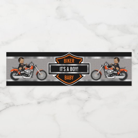 バイクバイクもしくは自転車に乗る人ベビーオレンジブラックシールド ペットボトルラベル (シングルラベル)