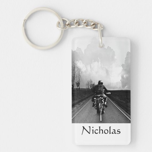 バイクバイクもしくは自転車に乗る人ロードハイウェイ キーホルダー (正面)