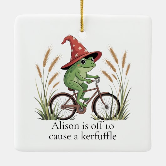 バイクパーソナライズされたカーフフのカエルおもしろい セラミックオーナメント (裏面)