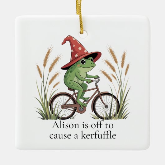バイクパーソナライズされたカーフフのカエルおもしろい セラミックオーナメント (正面)