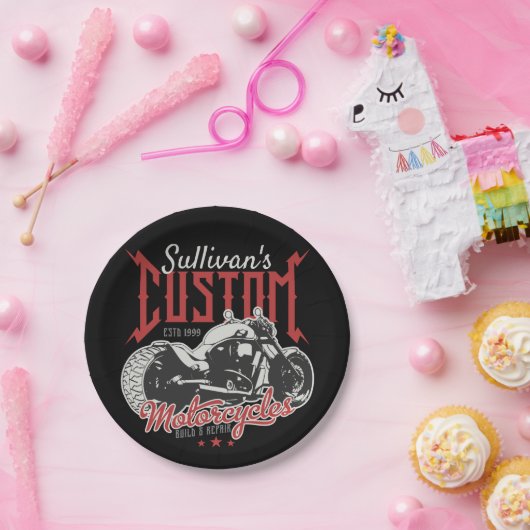 バイクパーソナライズされたビッグバートバイクバイクもしくは自転車に乗る人ガレージ  ペーパープレート (パーティー)