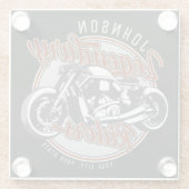 バイクパーソナライズされたレジェンダリーライダーバイクもしくは自転車に乗る人名 ガラスコースター (裏面)