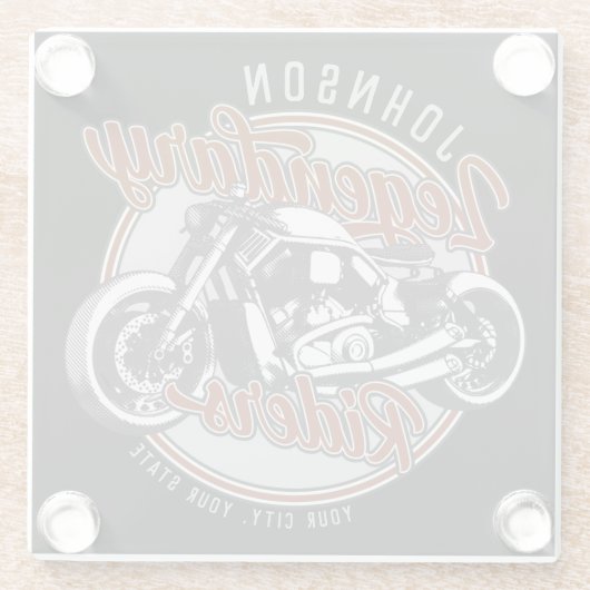バイクパーソナライズされたレジェンダリーライダーバイクもしくは自転車に乗る人名 ガラスコースター (裏面)