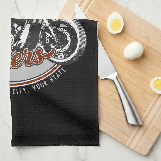 バイクパーソナライズされたレジェンダリーライダーバイクもしくは自転車に乗る人名 キッチンタオル (四つ折り)