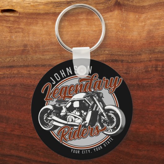 バイクパーソナライズされたレジェンダリーライダーバイクもしくは自転車に乗る人名 キーホルダー (正面)