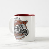 バイクパーソナライズされたレジェンダリーライダーバイクもしくは自転車に乗る人名 ツートーンマグカップ (正面左)