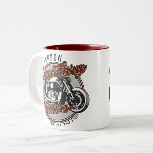 バイクパーソナライズされたレジェンダリーライダーバイクもしくは自転車に乗る人名 ツートーンマグカップ (正面左)