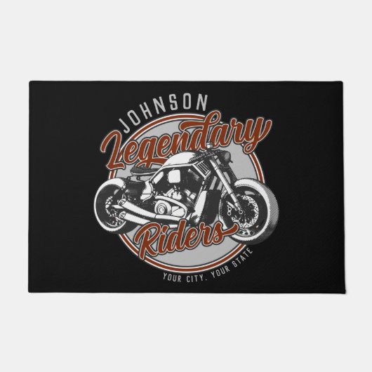 バイクパーソナライズされたレジェンダリーライダーバイクもしくは自転車に乗る人名 ドアマット (正面)
