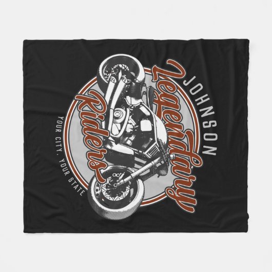 バイクパーソナライズされたレジェンダリーライダーバイクもしくは自転車に乗る人名 フリースブランケット (正面(横))