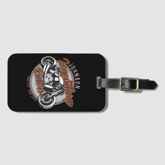 バイクパーソナライズされたレジェンダリーライダーバイクもしくは自転車に乗る人名 ラゲッジタグ (正面横)