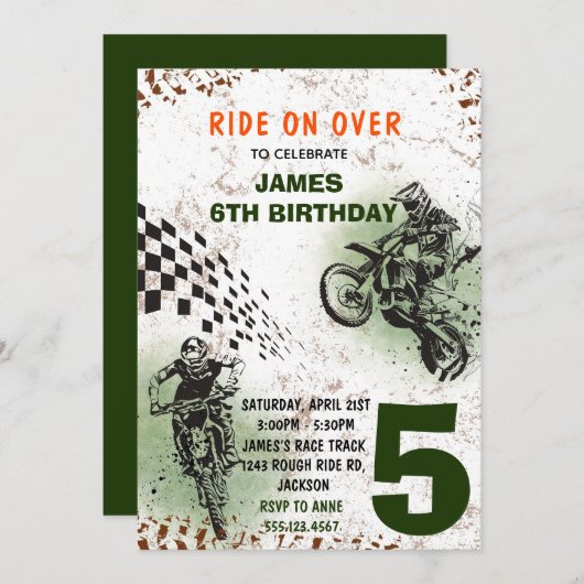 バイクパーティーの招待状 ダートバイクパーティーの招待状 招待状 (正面/裏面)
