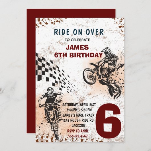バイクパーティーの招待状 ダートバイクパーティーの招待状 招待状 (正面/裏面)