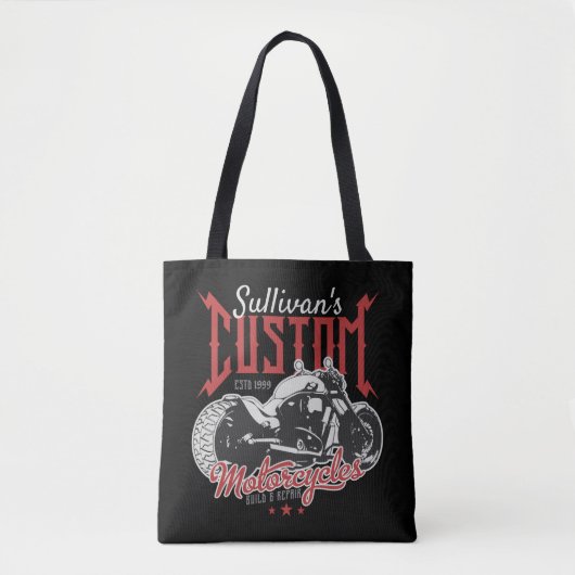 バイクビッグパーソナライズされたバートバイクバイクもしくは自転車に乗る人ガレージ トートバッグ (正面)