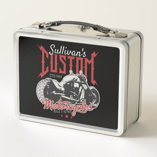 バイクビッグパーソナライズされたバートバイクバイクもしくは自転車に乗る人ガレージ メタルランチボックス (裏面)