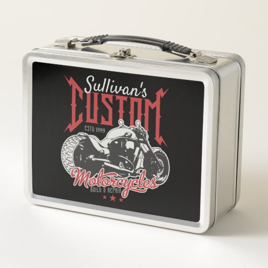 バイクビッグパーソナライズされたバートバイクバイクもしくは自転車に乗る人ガレージ メタルランチボックス (正面)