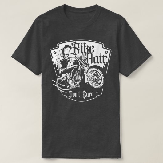 バイクヘアは気にバイクもしくは自転車に乗る人ガールバイク Tシャツ (デザイン正面)
