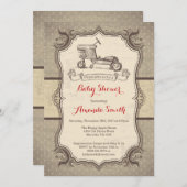 バイクベビーシャワー招待状ヴィンテージレトロ 招待状 (正面/裏面)