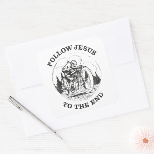 バイクリスチャン信仰：後を追イエスバイクもしくは自転車に乗る人 スクエアシール (封筒)
