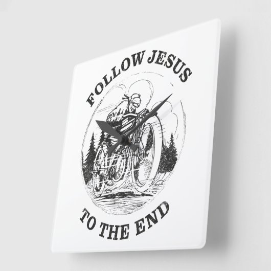 バイクリスチャン信仰:後を追イエスバイクもしくは自転車に乗る人 スクエア壁時計 (傾斜)