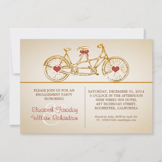 バイクルかわいい婚約パーティ招待状 招待状 (正面)
