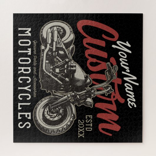 バイクレパーソナライズされたベルクルーザーバイクもしくは自転車に乗る人ガレージ ジグソーパズル (横)