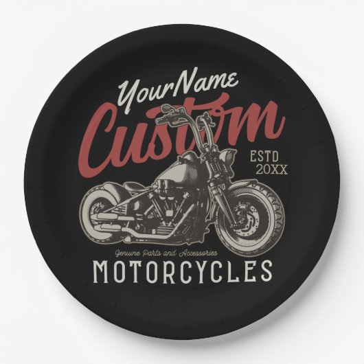 バイクレパーソナライズされたベルクルーザーバイクもしくは自転車に乗る人ガレージ ペーパープレート (正面)