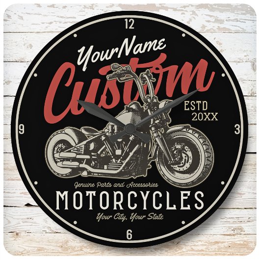 バイクレパーソナライズされたベルクルーザーバイクもしくは自転車に乗る人ガレージ ラージ壁時計