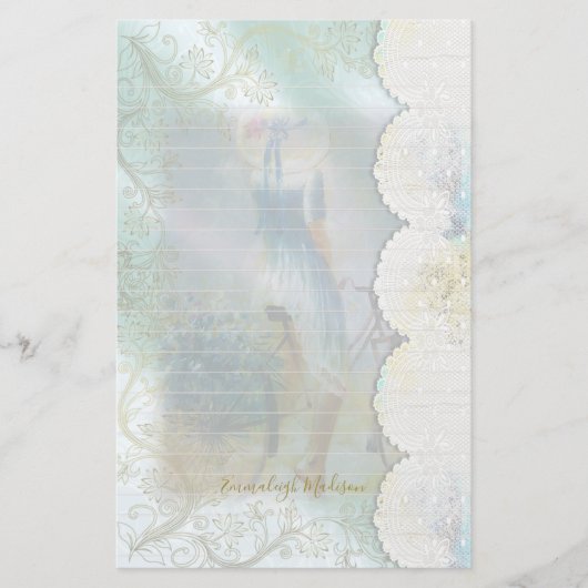 バイクレースに乗った女性ブルーのドレフェイクスが並んだ 便箋 (正面)