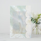 バイクレースに乗った女性ブルーのドレフェイクスが並んだ 便箋 (スタンド正面)