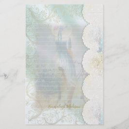 バイクレースに乗った女性ブルーのドレフェイクスが並んだ 便箋