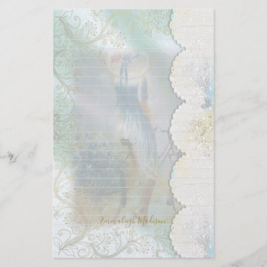 バイクレースに乗った女性ブルーのドレフェイクスが並んだ 便箋 (正面)