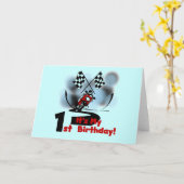 バイクレースの1回目の誕生日Tシャツと贈り物 カード (黄色い花)