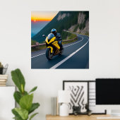 バイク乗り向けの山道の景色 ポスター (ホームオフィス)