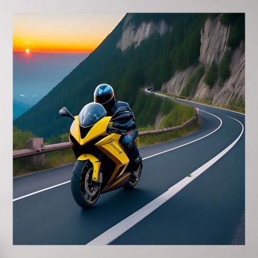 バイク乗り向けの山道の景色 ポスター (正面)