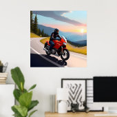 バイク乗り向けの山道バイクシーン ポスター (ホームオフィス)
