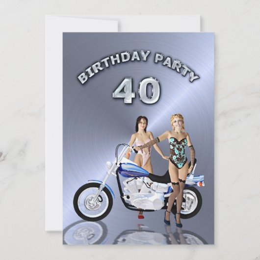 バイク付き40歳の誕生日パーティの招待状 招待状 (正面)