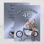 バイク付き40歳の誕生日パーティの招待状 招待状 (正面/裏面)
