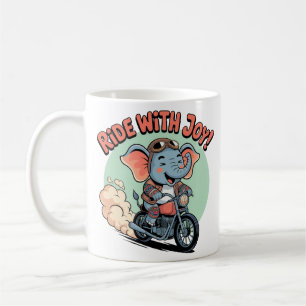 バイク好きなゾウの刺青デザイン　面白いバイカーグッズ コーヒーマグカップ
