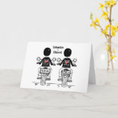 バイク好きな二人の花婿 バイクのウェディング カード (黄色い花)