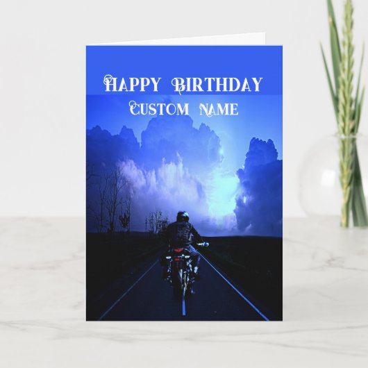 バイク好きな人へ 誕生日おめでとう カスタムネーム入り カード (正面)