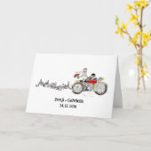 バイク好きな花婿花嫁の結婚式 ウェディング カード (黄色い花)