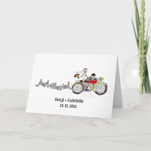 バイク好きな花婿花嫁の結婚式 ウェディング カード (正面)