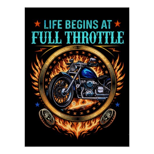 バイク好きのためのポスター、フルスロットルで始まる人生 ポスター (正面)