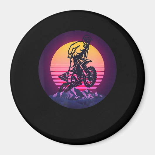 バイク好きのためのレトロなサンセットバイクギフト マグネット (正面)