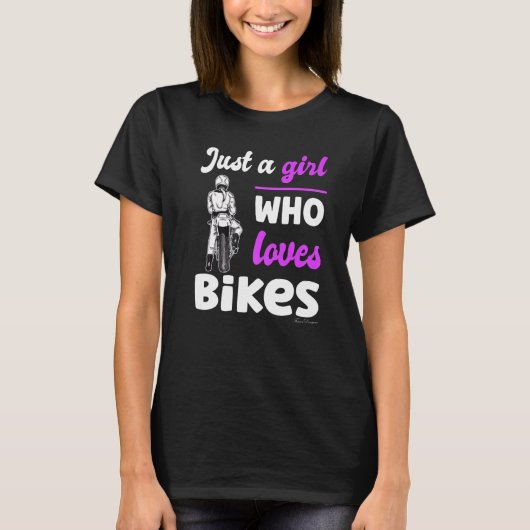 バイク好きの女の子、バイク好きの女性 Tシャツ (正面)