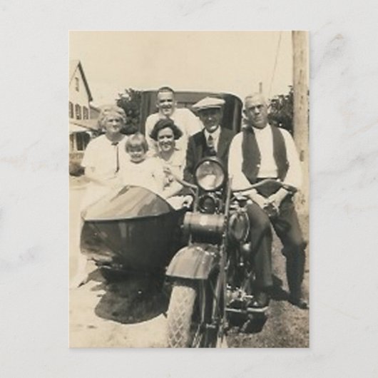 バイク家族とサイドカー ポストカード (正面)