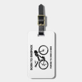 バイク生まれクのハイキングを余儀なくされるバイケパック ラゲッジタグ (正面縦)